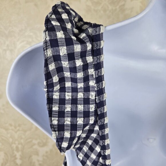 J Crew Size 8 Blue White Gingham Check One Piece Swimsuit Adj Ruffle Straps - Picture 6 of 13